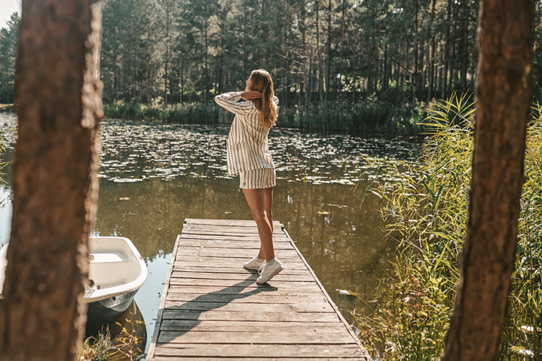 Woman enjoying a peaceful walk in nature