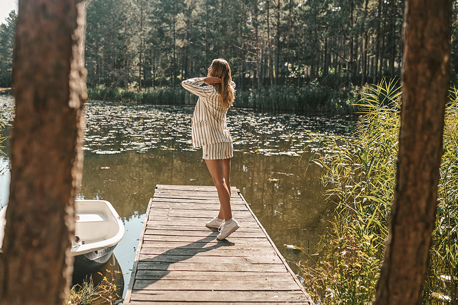 Woman enjoying a peaceful walk in nature