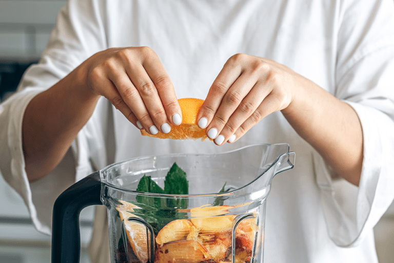 Woman preparing a balanced smoothie